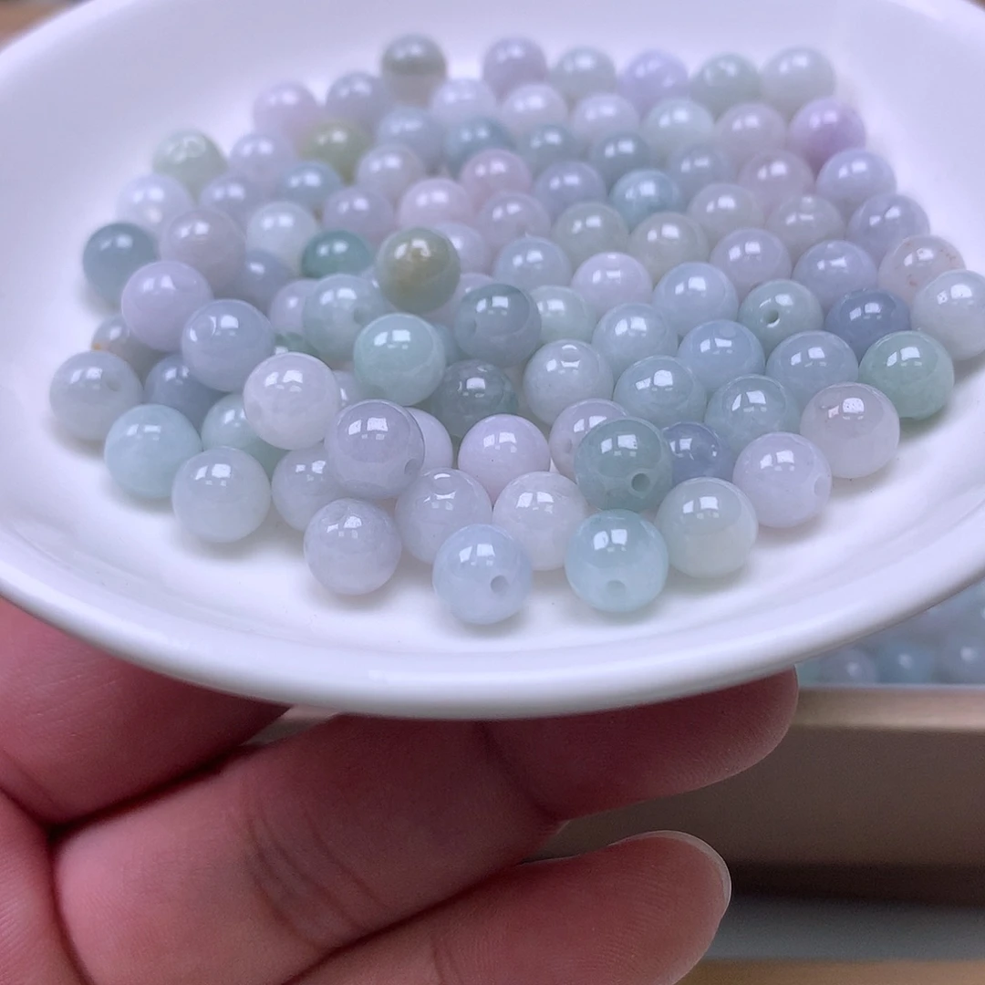 翡翠散珠天然翡翠A货卡7mm圆珠100颗