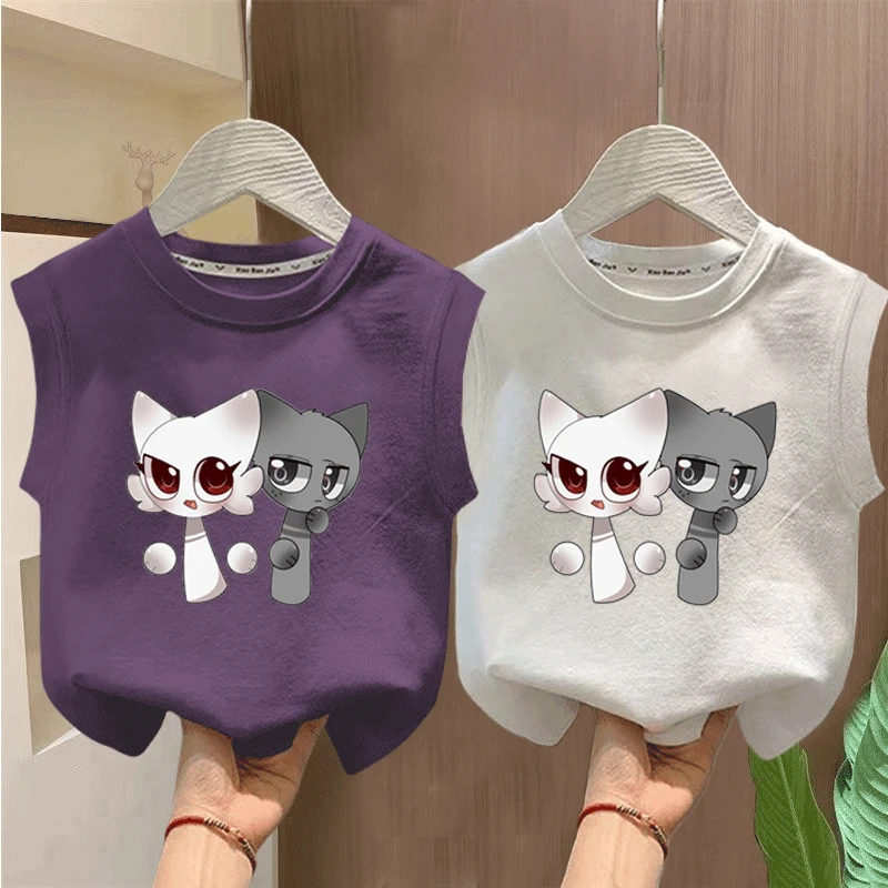 男女童纯棉坎肩t恤夏季音乐节奏新款中小童宝宝百搭背心外穿上衣