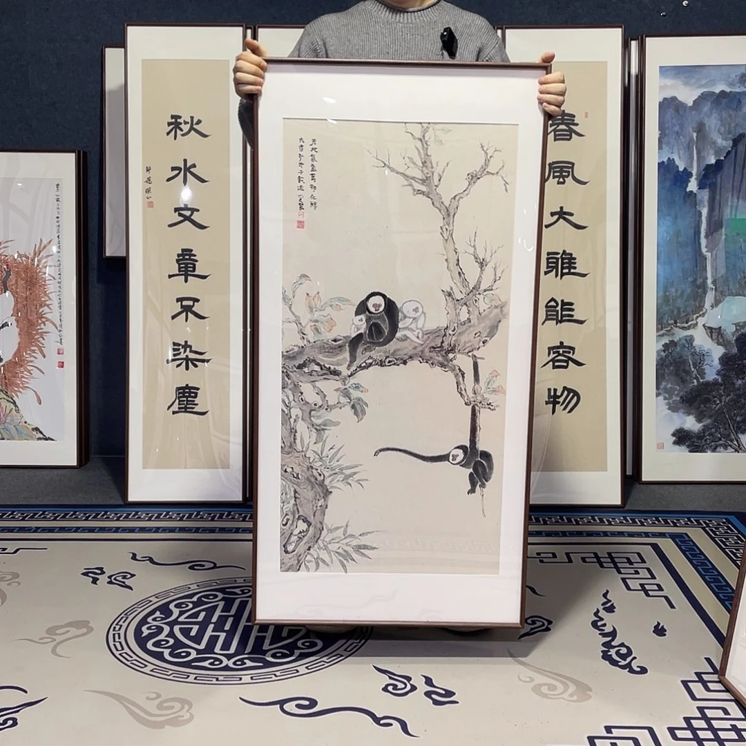 国画手绘画作品带框60/120