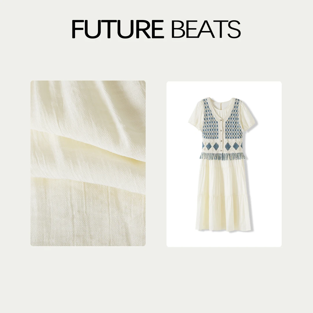 FUTURE BEATS蓝色镂空针织背心温柔风连衣裙PSX09780