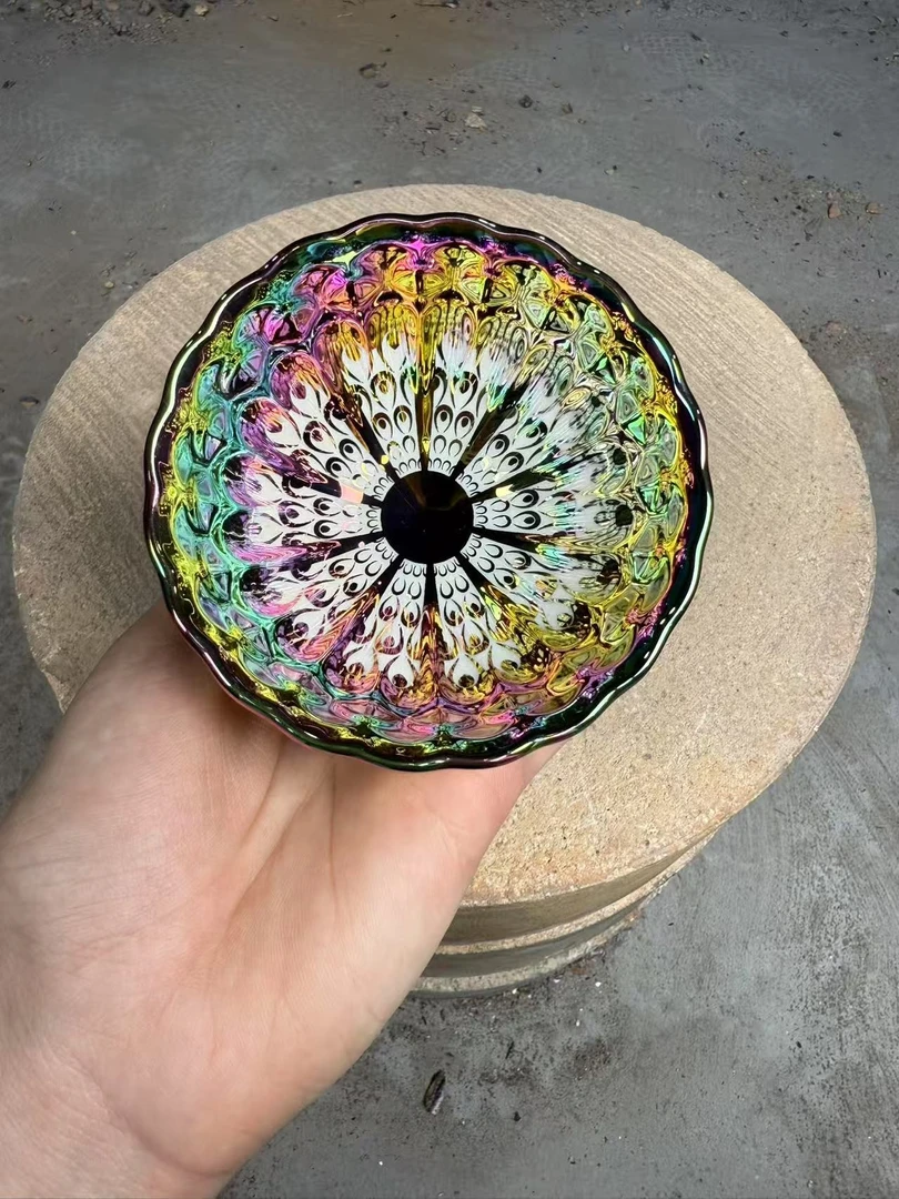 茶杯茶器  七彩孔雀宝天目 柴烧