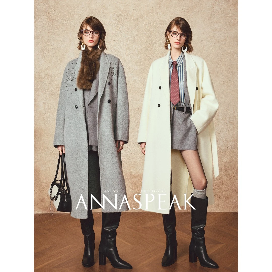 ANNASPEAK ROSSO红标欧洲BISENTINO羊驼毛马海毛珠钻双面羊毛大衣