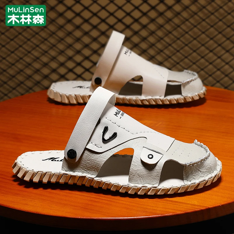 木林森凉鞋男款2025新款夏季外穿沙滩鞋两用休闲软底男士包头凉拖