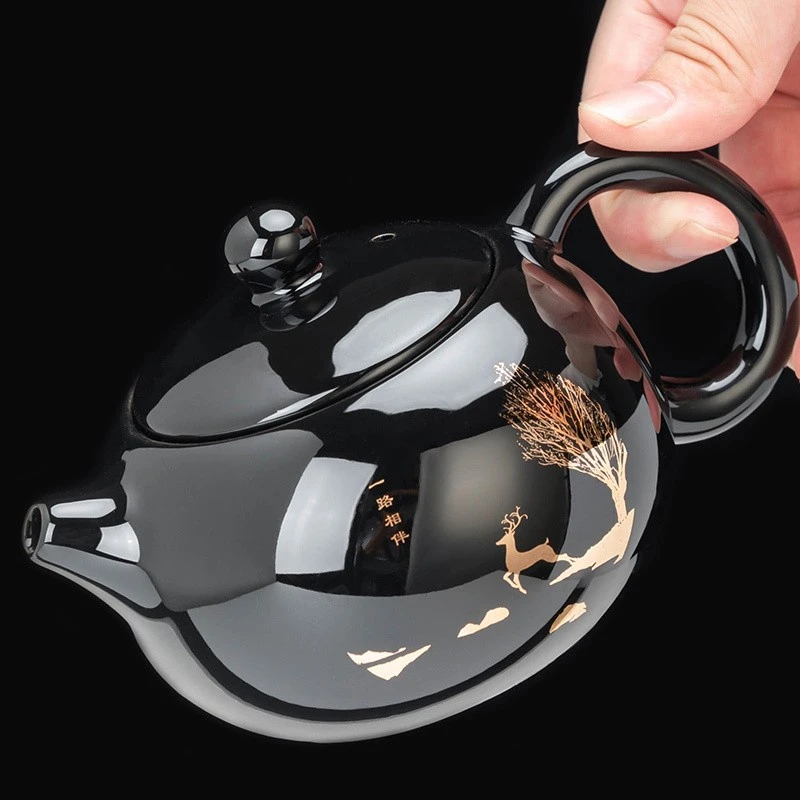 黑釉茶壶泡茶器陶瓷茶具泡茶单壶对嘴迷你一人茶壶单人手