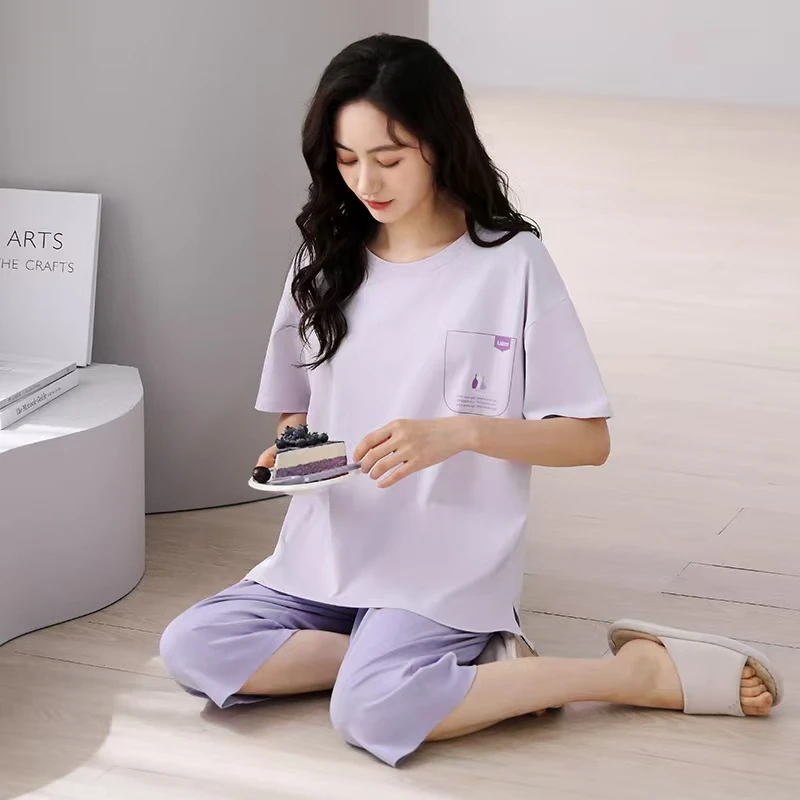 女套装睡衣大码小香风短袖家居服女睡衣甜美春夏季简约薄款