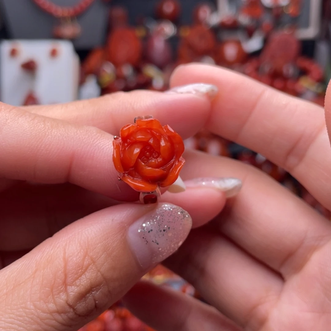 【闪购商品】南红玛瑙花花戒指银S925镶嵌