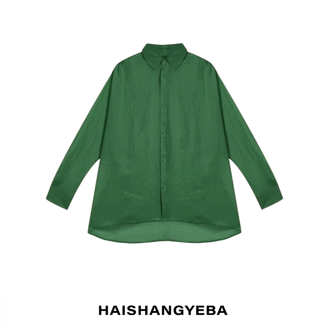 【海上叶爸】新款2025夏季百搭苎麻翻领宽松休闲薄款长袖衬衫