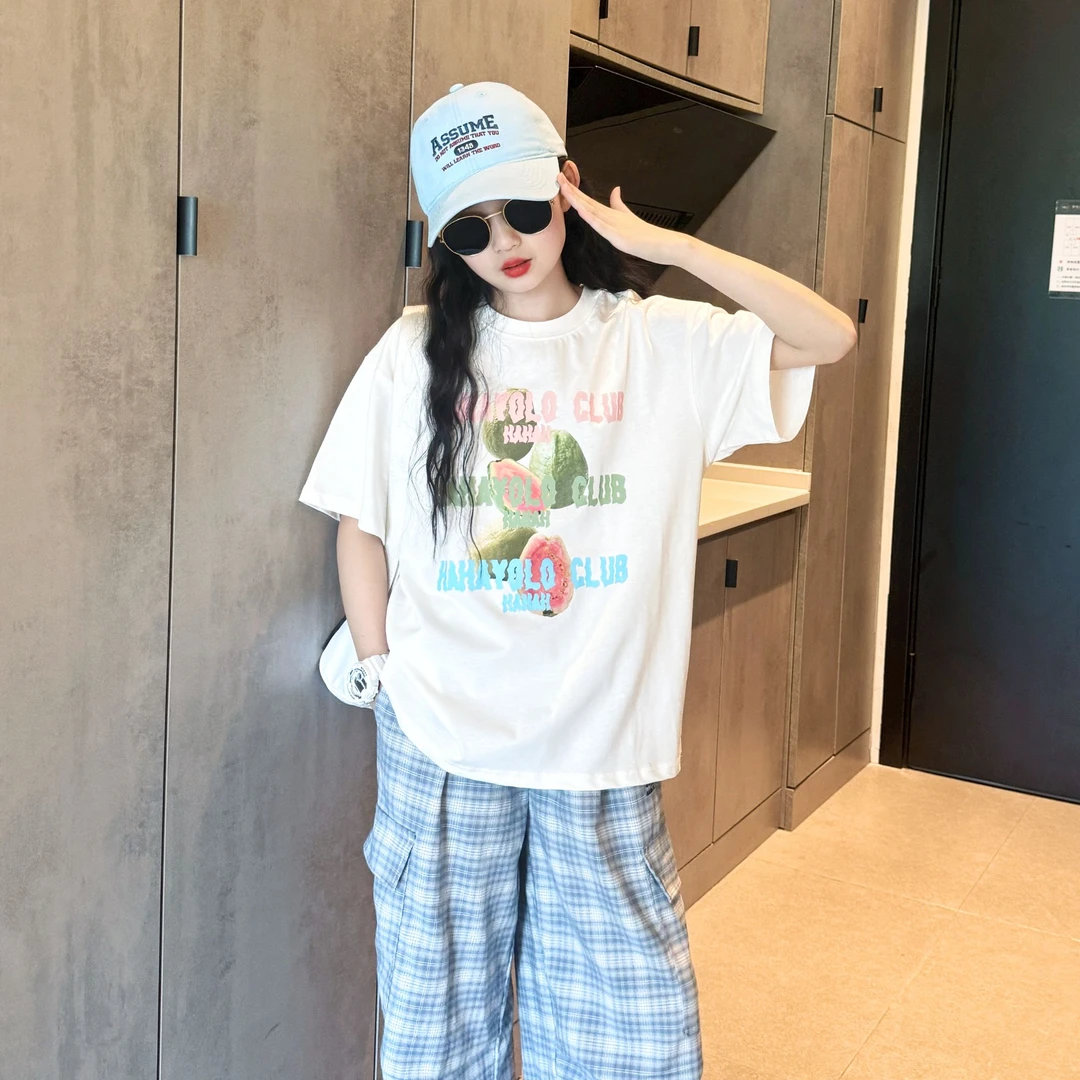 女童韩版时尚洋气短袖t2025新款夏装儿童宽松时髦T恤休闲百搭上衣