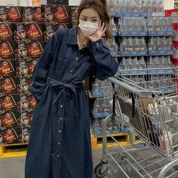 牛仔连衣裙女早春秋冬2025新款中长款收腰法式高级感学院风减龄