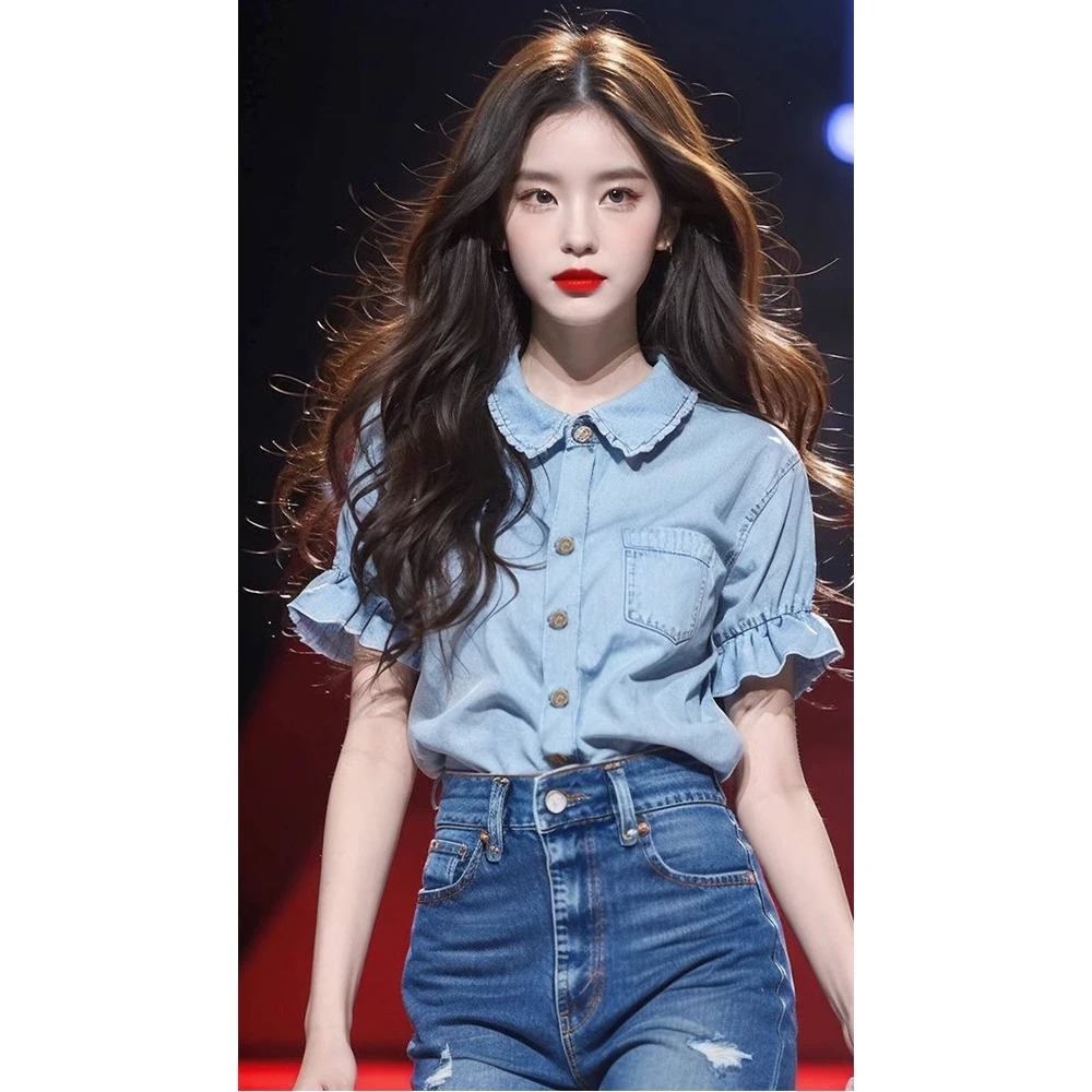 独特漂亮小衫小上衣女2025新款爆款韩系今年流行别致绝美蓝色衬衫