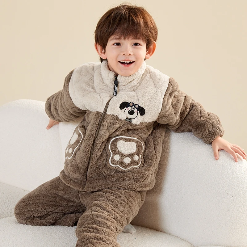【捡漏三层夹棉-翻领】儿童款睡衣冬季加厚珊瑚绒男孩冬款保暖加绒