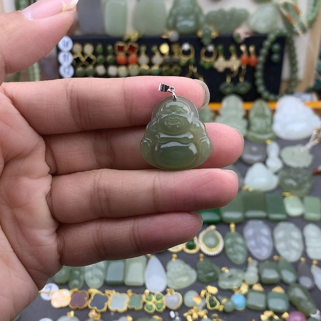 和田玉银S925镶嵌吊坠(不含链)