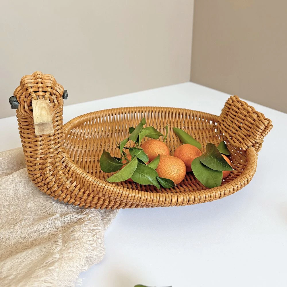鸭子网红动物果盘仿藤编织篮子创意客厅茶几水果筐零食点心收纳筐