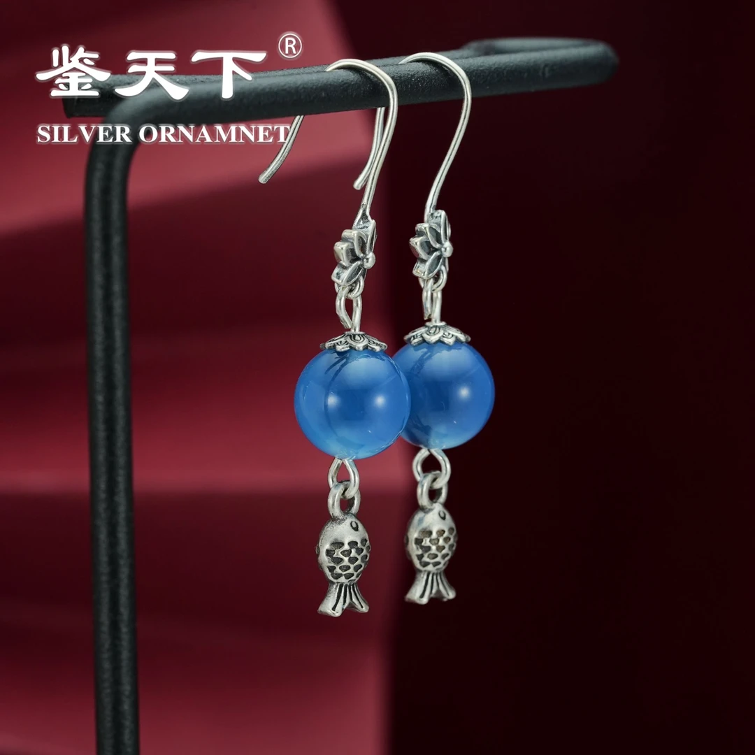 925银耳饰 【鉴天下】如鱼得水糖心纯银耳饰07220102手工女款国风