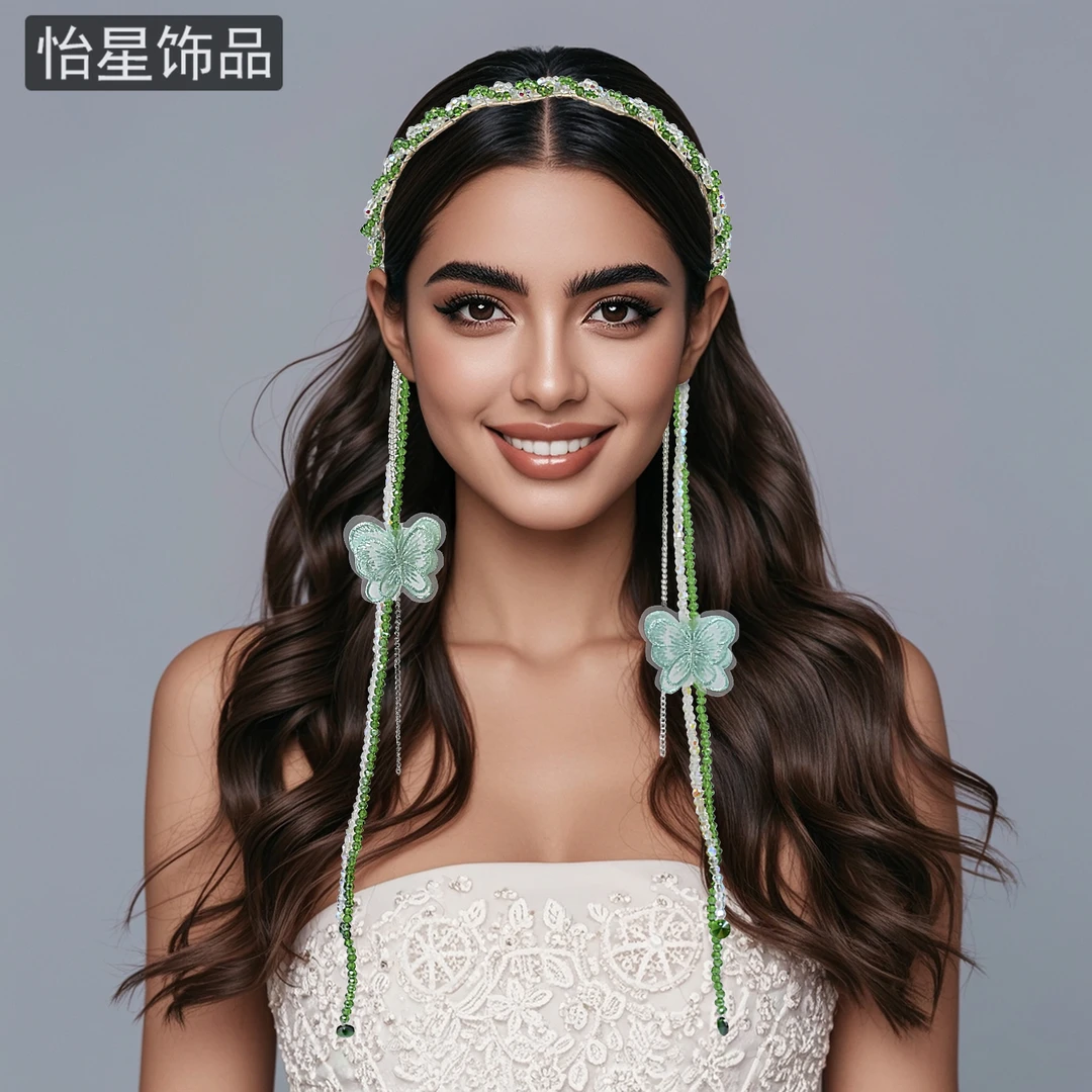 怡星森系仙女头饰时尚发卡发箍女2025新款水晶蝴蝶流苏发饰A355