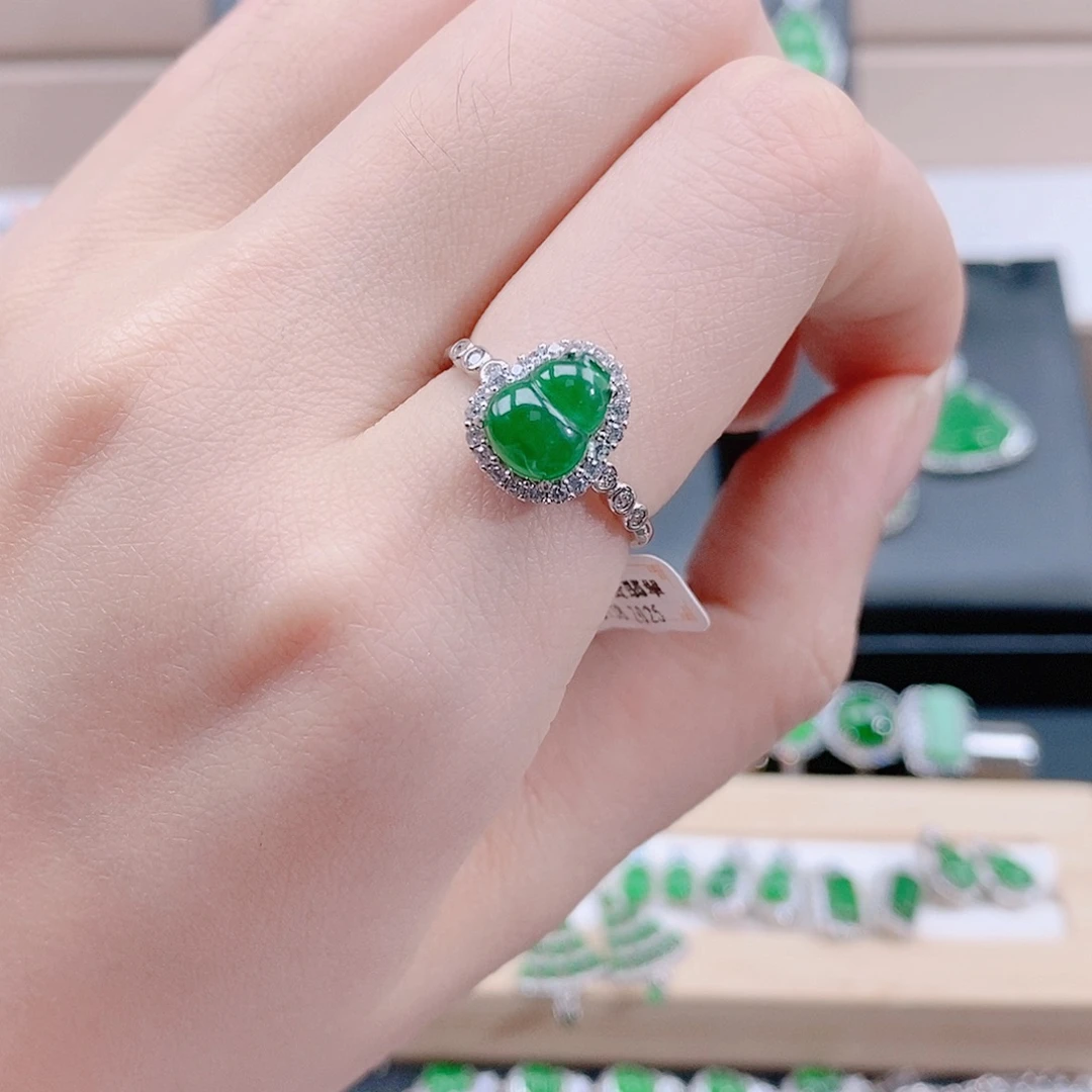 翡翠银S925镶嵌戒指天然翡翠