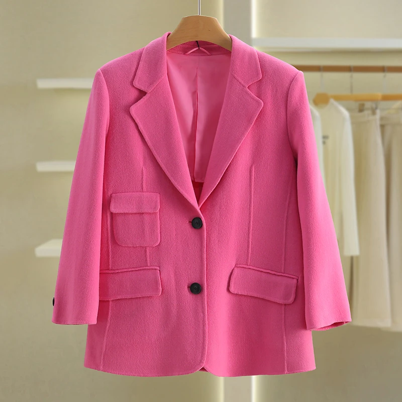 【伍莎-自营】西装领宽松纯色双面呢外套#PYX48B037