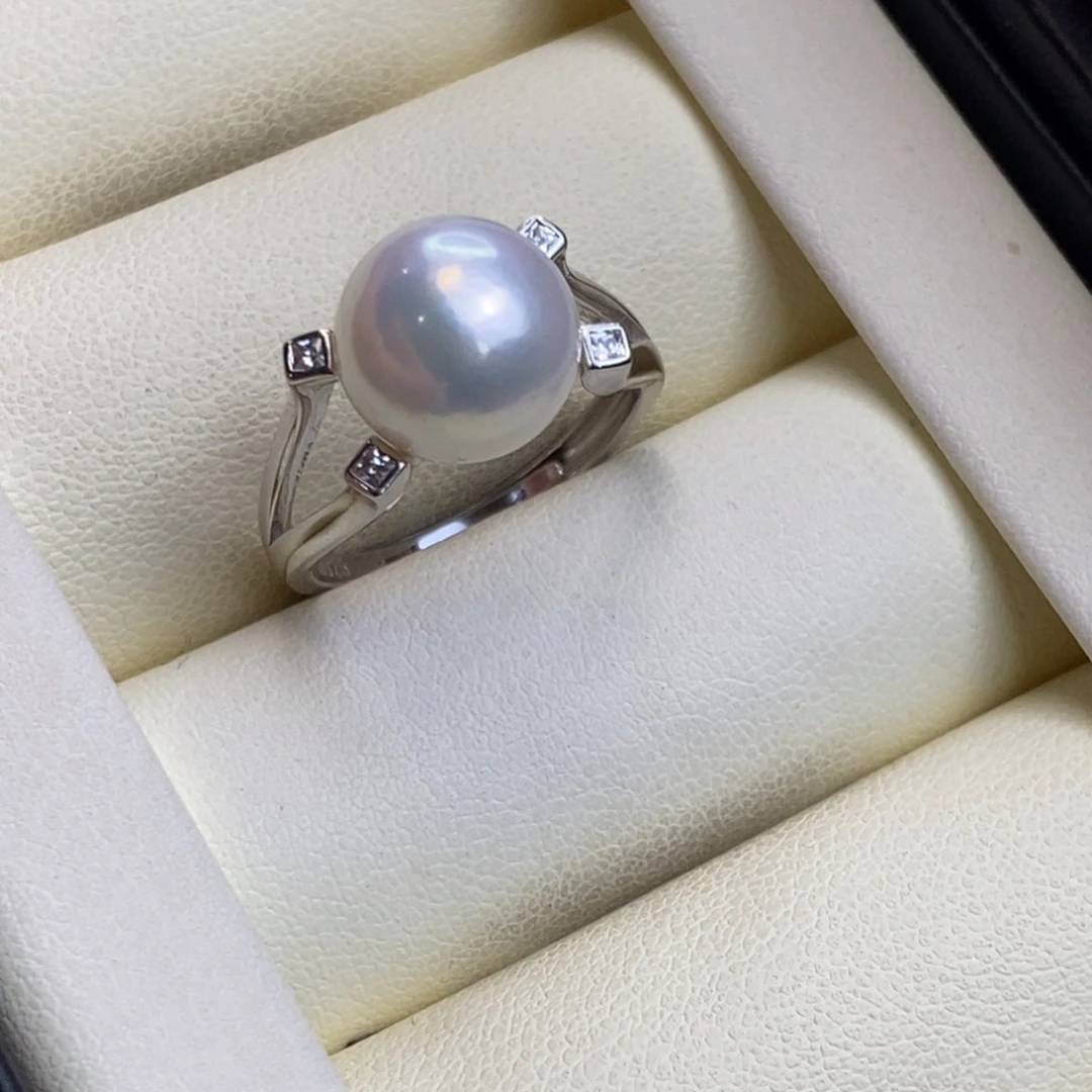 银S925镶嵌戒指淡水珍珠特价微瑕