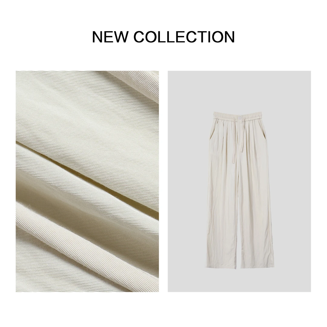 【小依专享】K5F20076米白简约夏季抽绳阔腿裤-0076薄款