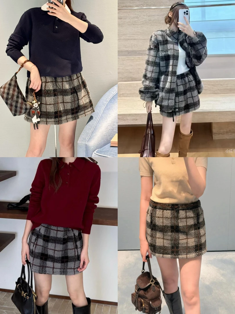 YZ 【半裙】摇粒绒混纺撞色格纹迷你裙 CYZ61163D