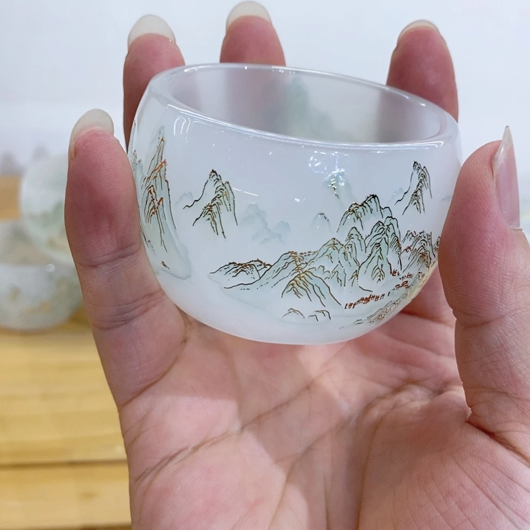 手工艺品琉璃千里江山客杯10个