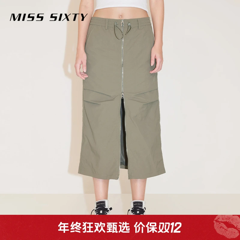 Miss Sixty春新款半裙女双头拉链抽绳美式复古工装风高能感