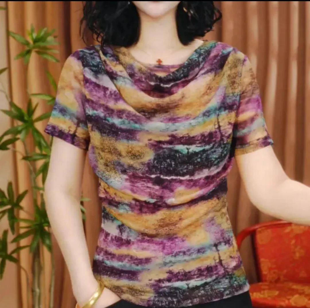 钻一2513#新款遮肚子藏肉上衣时尚气质肌肤网纱显瘦洋气打底衫