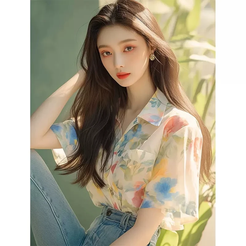 拉夏贝尔短袖衬衫女款爆款2025网红洋气女炸街纯欲慵懒风衣服女装