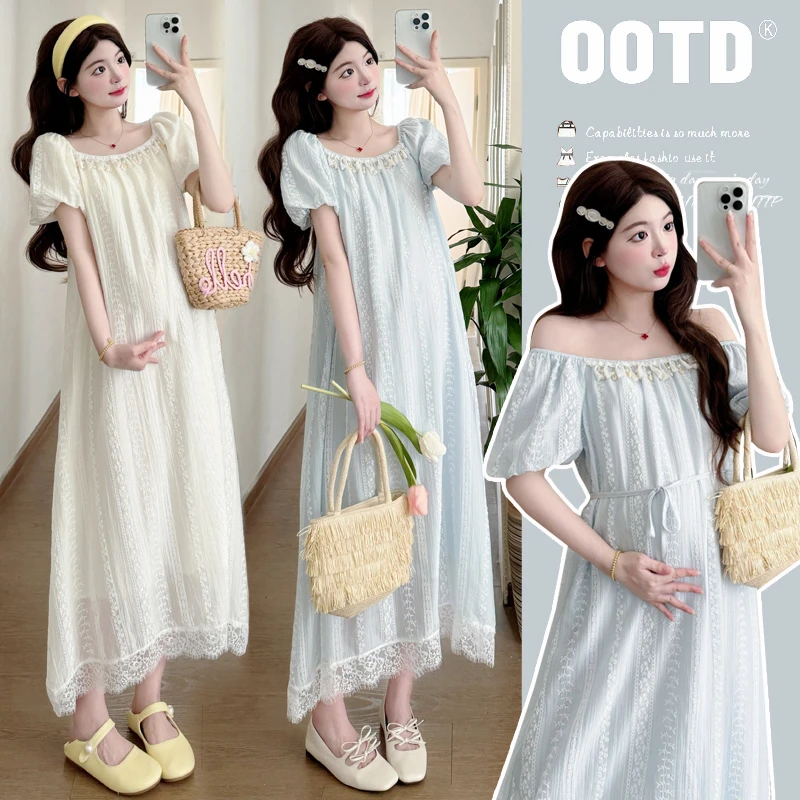 【小清】2025夏季新款孕妇连衣裙韩版仙女大码甜美中长款潮妈裙
