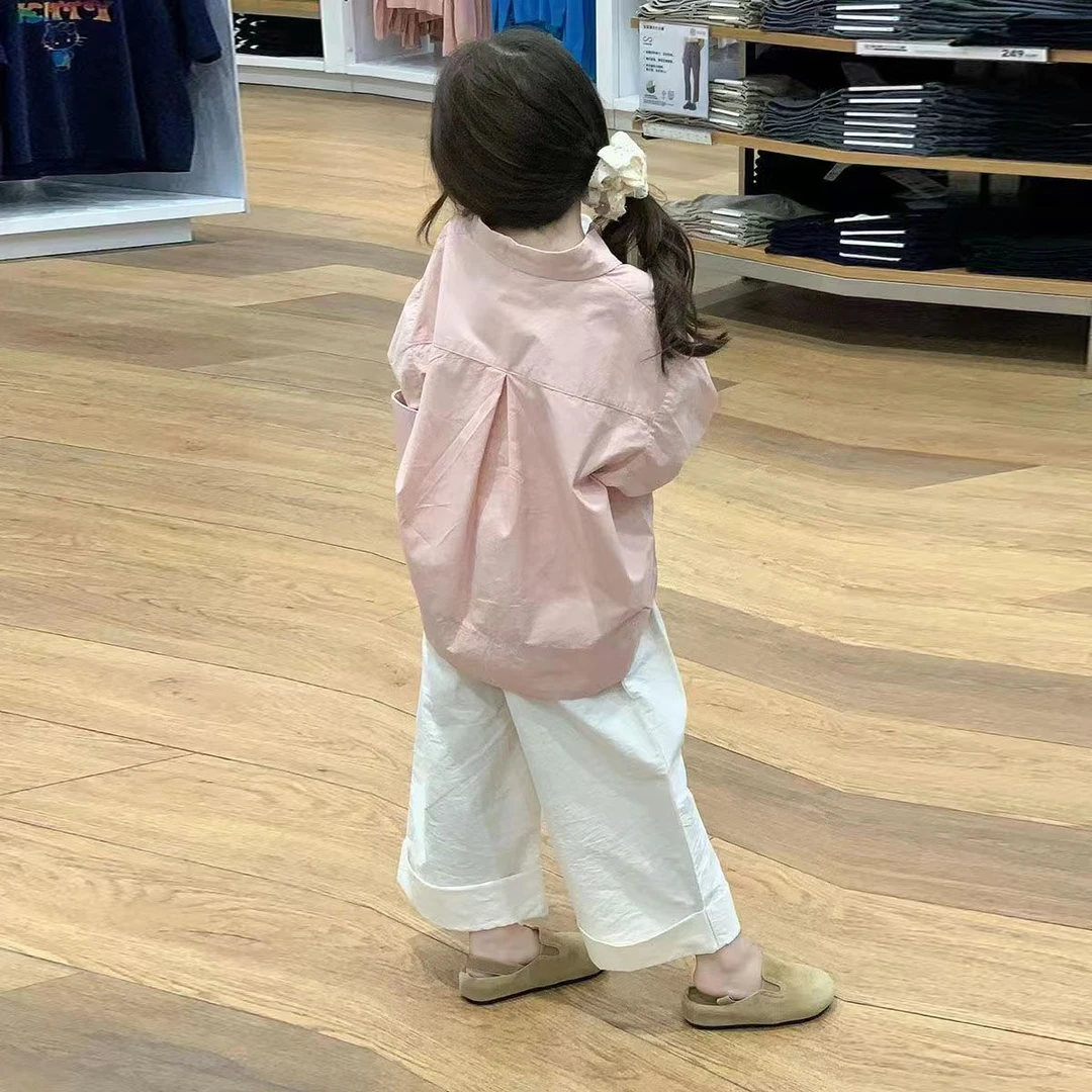 女童套装2025秋季新款洋气百搭宝宝纯色衬衫韩版休闲长裤两件套潮