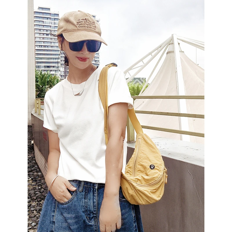 春夏季新款纯色短袖T恤女简约百搭修身显瘦时尚正肩棉t内搭上衣