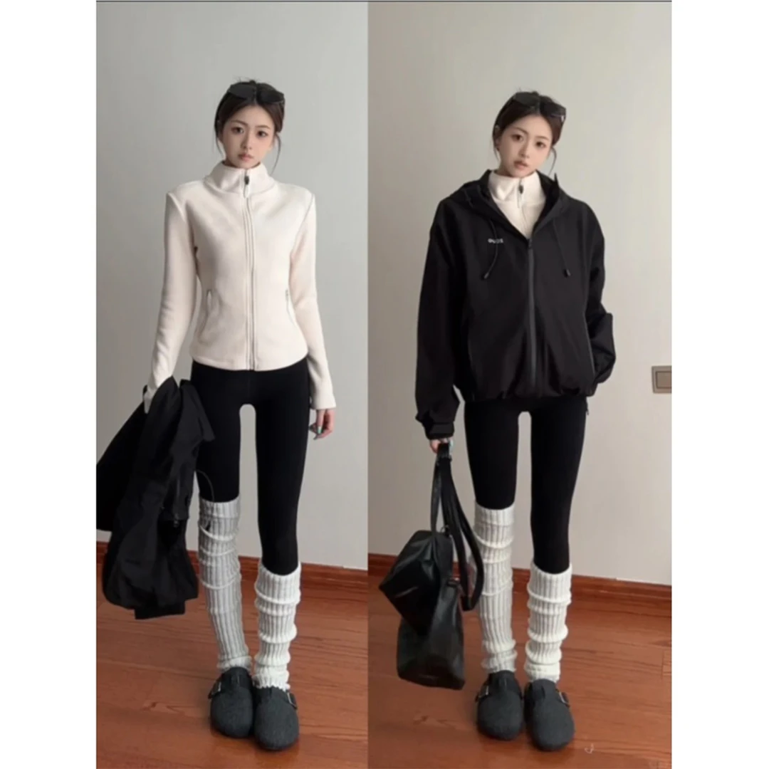 冲锋衣内胆摇粒绒外套女秋冬季内搭短外套上衣修身秋冬保暖外套