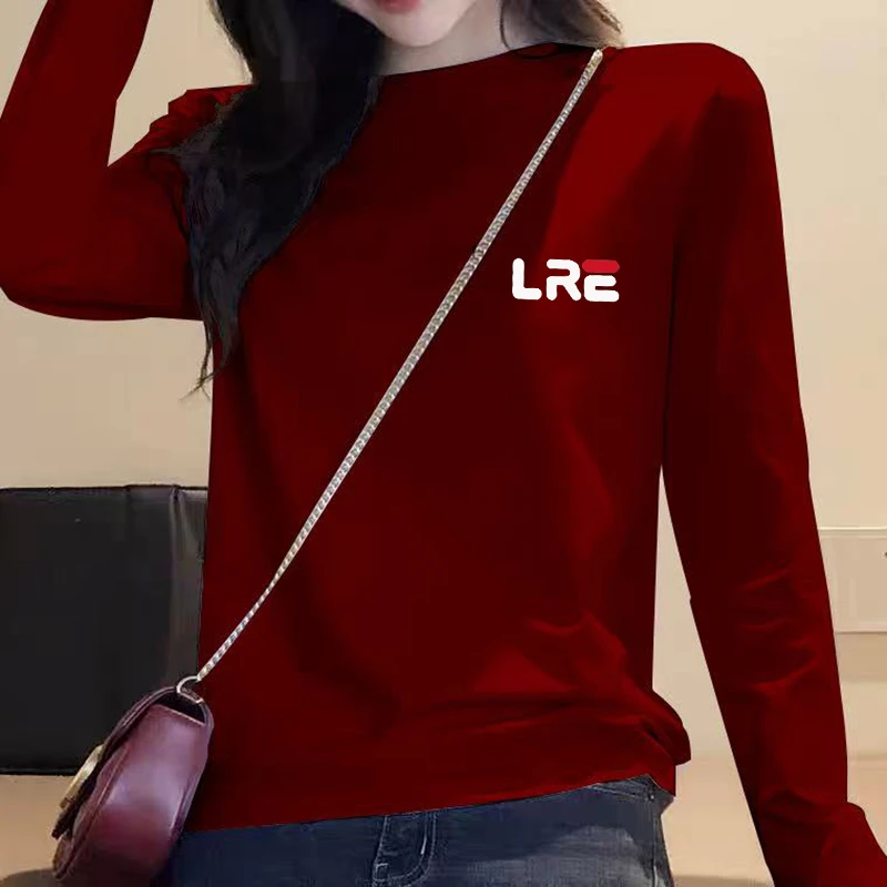 2025秋冬新款正肩长袖t恤时尚百搭印花修身显瘦加绒保暖女士上衣