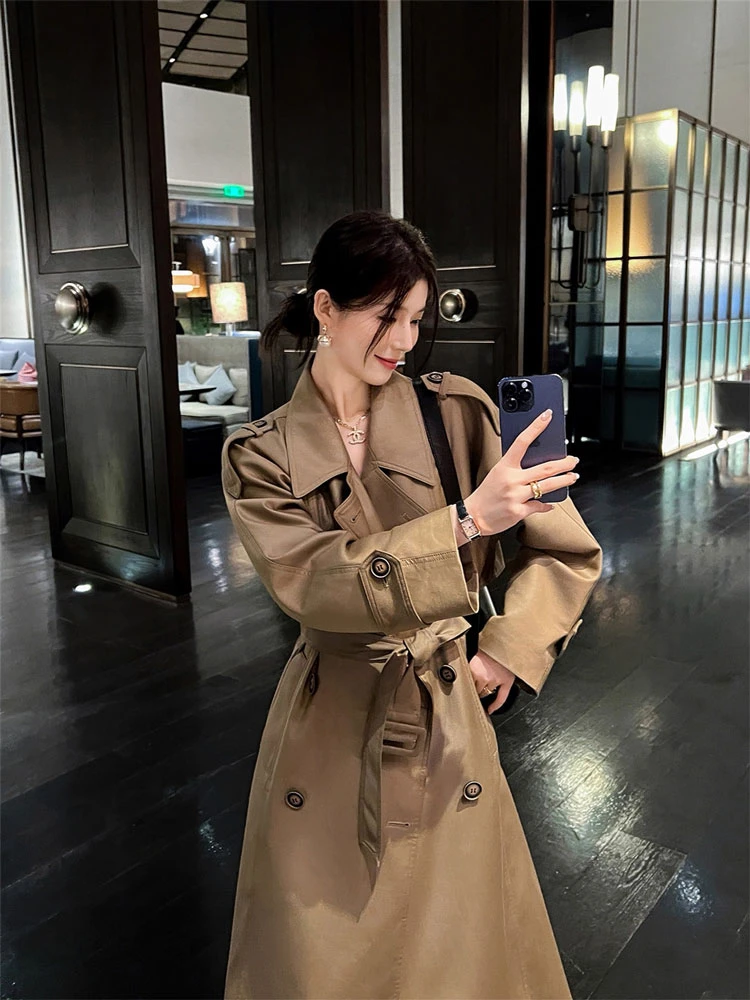 风衣外套女2025新款经典廓形大翻领双排扣中长款气质风衣外套女
