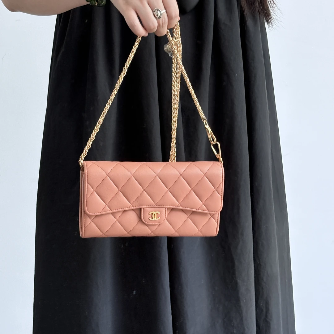 95新 Chanel/香奈儿 chanel火烈鸟粉cf菱格纹钱包