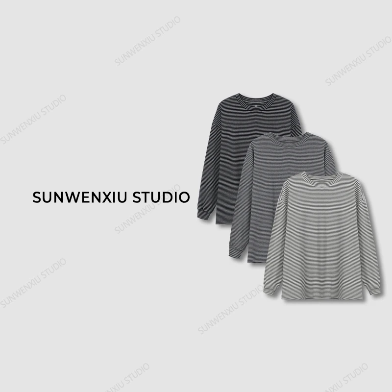 swx studio5店 “垂垂t"软糯安心棉基础百搭秋冬磨毛条纹T恤