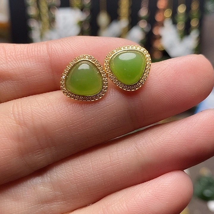 和田玉银S925镶嵌耳饰