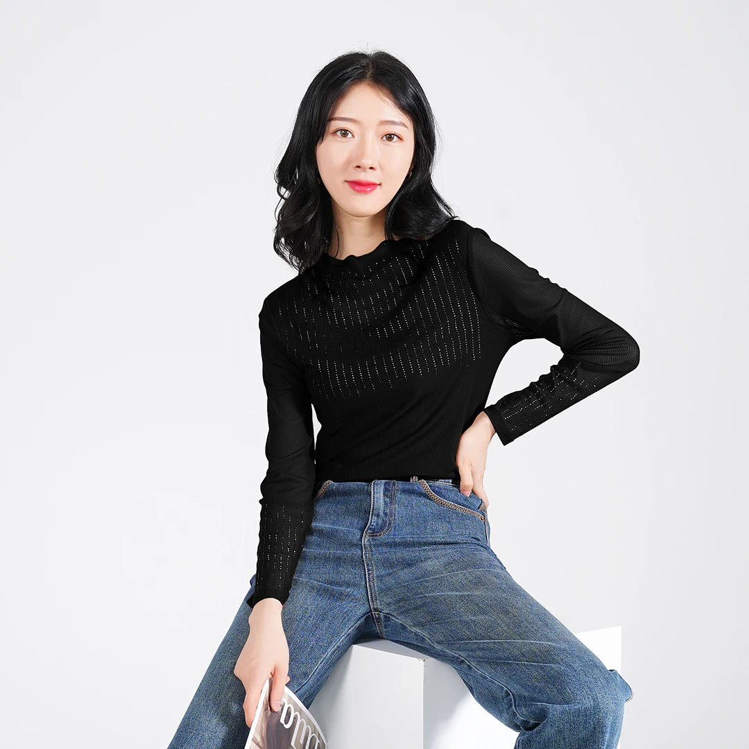 【春季新款】高端法式轻奢设计感时尚洋气百搭纯色长袖打底衫AQ2672