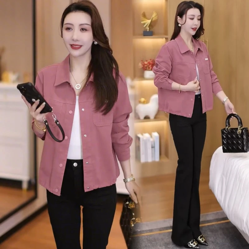 时尚休闲短款外套女春秋新款中年妈妈装洋气抽绳夹克宽松长袖上衣