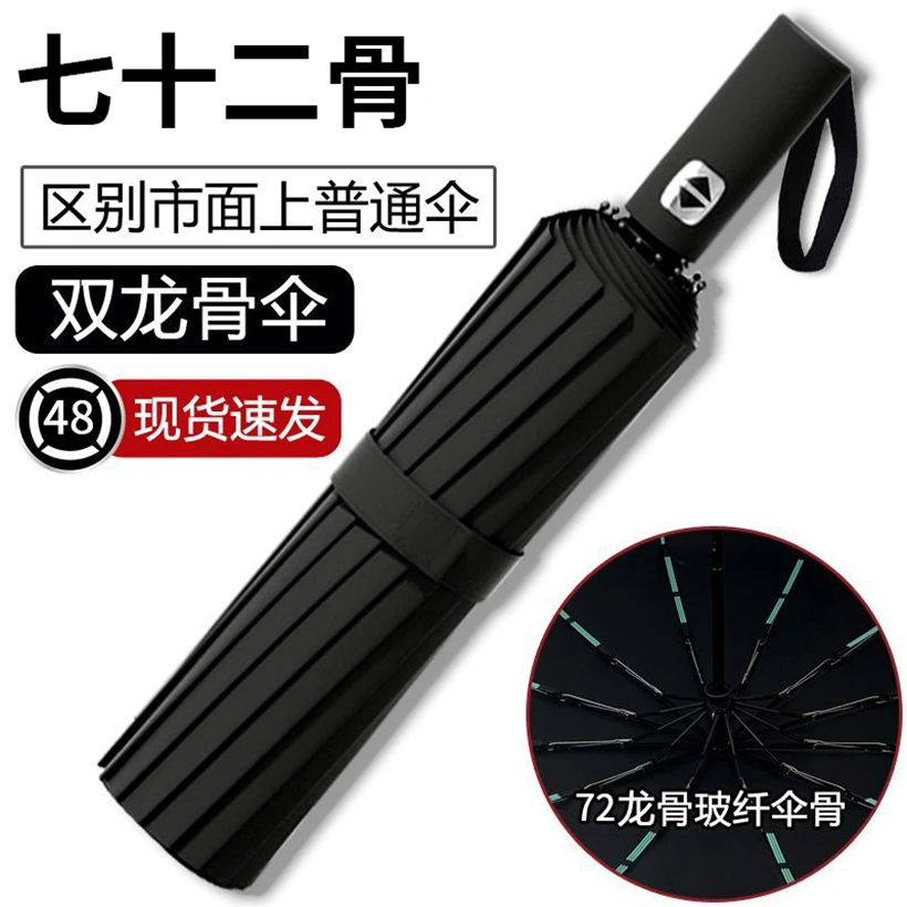 全自动晴雨伞24双龙骨女生抗风遮阳伞黑胶防紫外线加固抗风暴