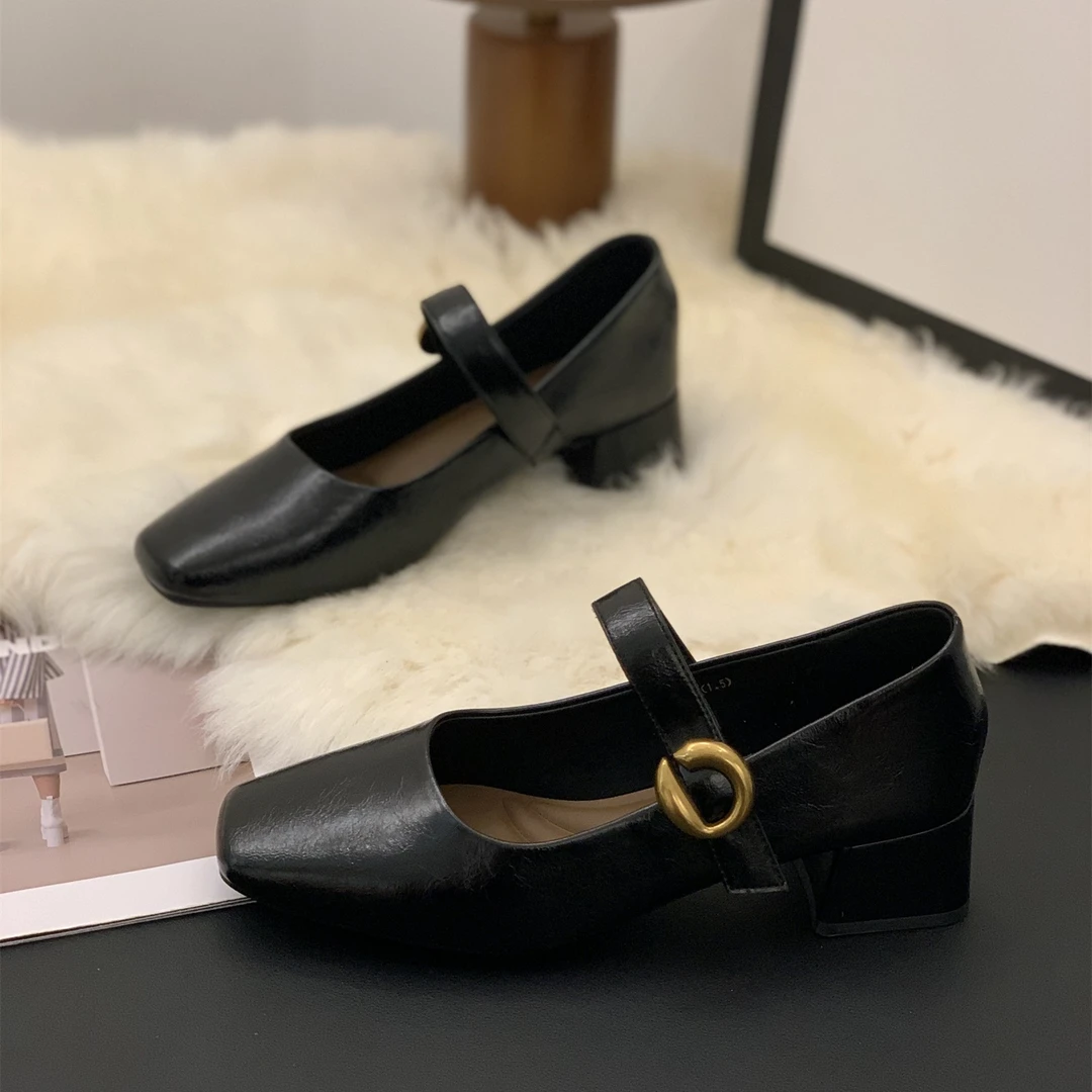 粗跟魔术贴单鞋女2025秋新款浅口百搭法式配裙子气质时尚玛丽珍鞋
