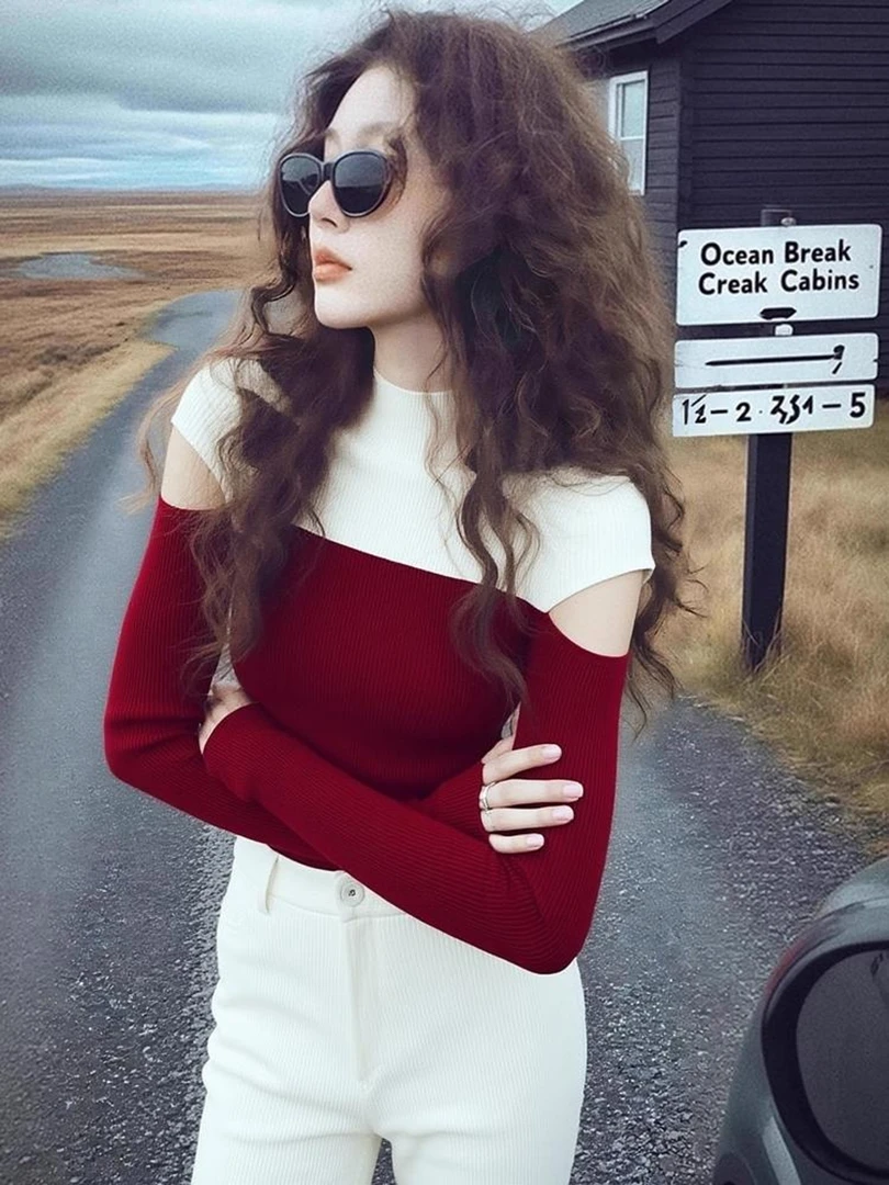 圣诞红色撞色针织衫女2025冬季高级感软糯慵懒风松弛感打底衫毛衣