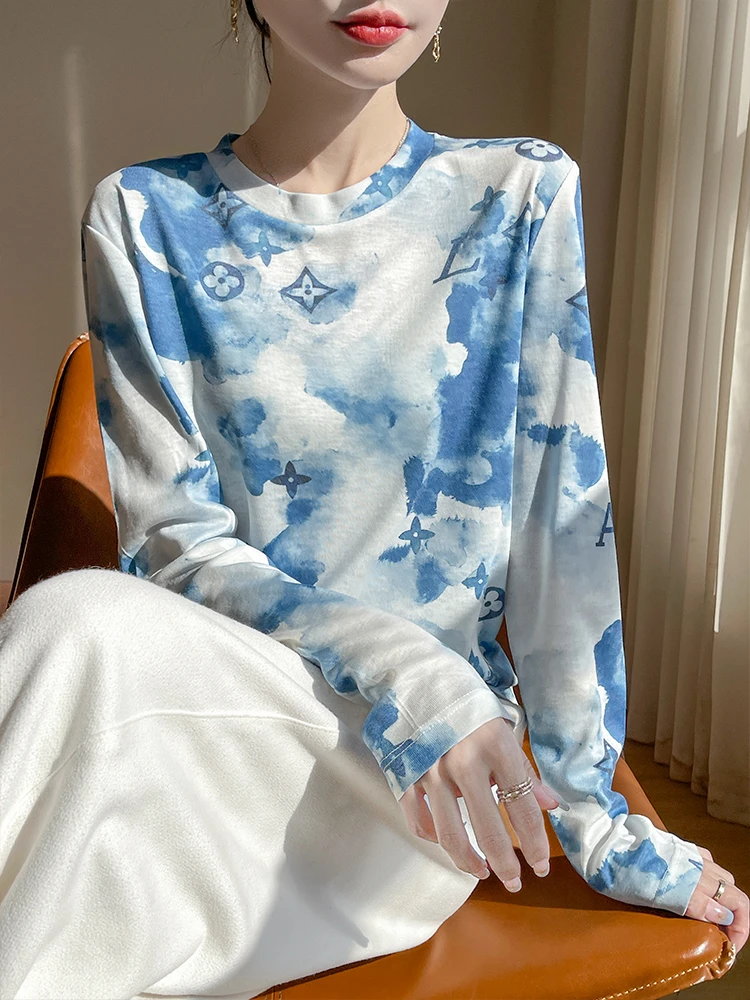 2025春款上新莱赛尔天丝细羊毛打底衫显瘦休闲宽松圆领长袖打底