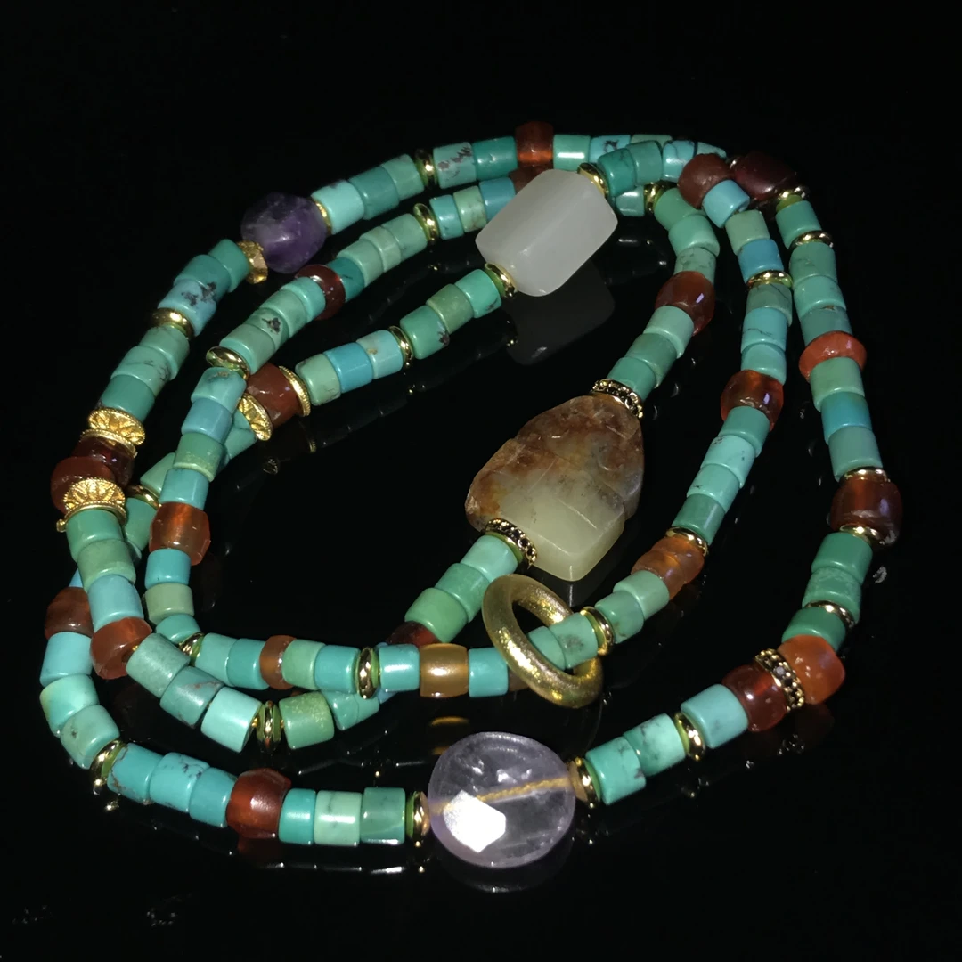 【国营/槐荫/手串】明代和田玉串饰（配珠绿松石）/HY527210