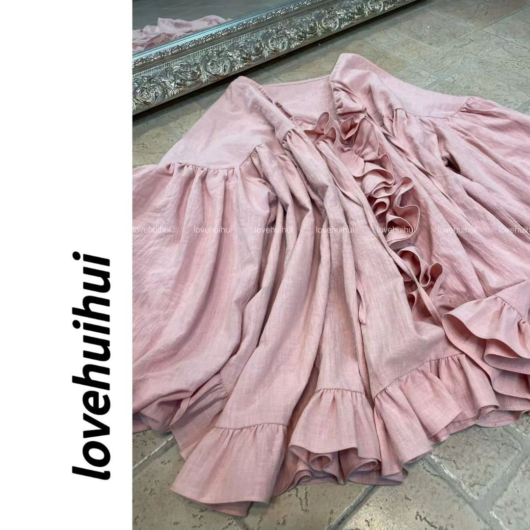 lovehuihui 《芙洛拉的轻语》荷叶边系带衫百搭亚麻上衣