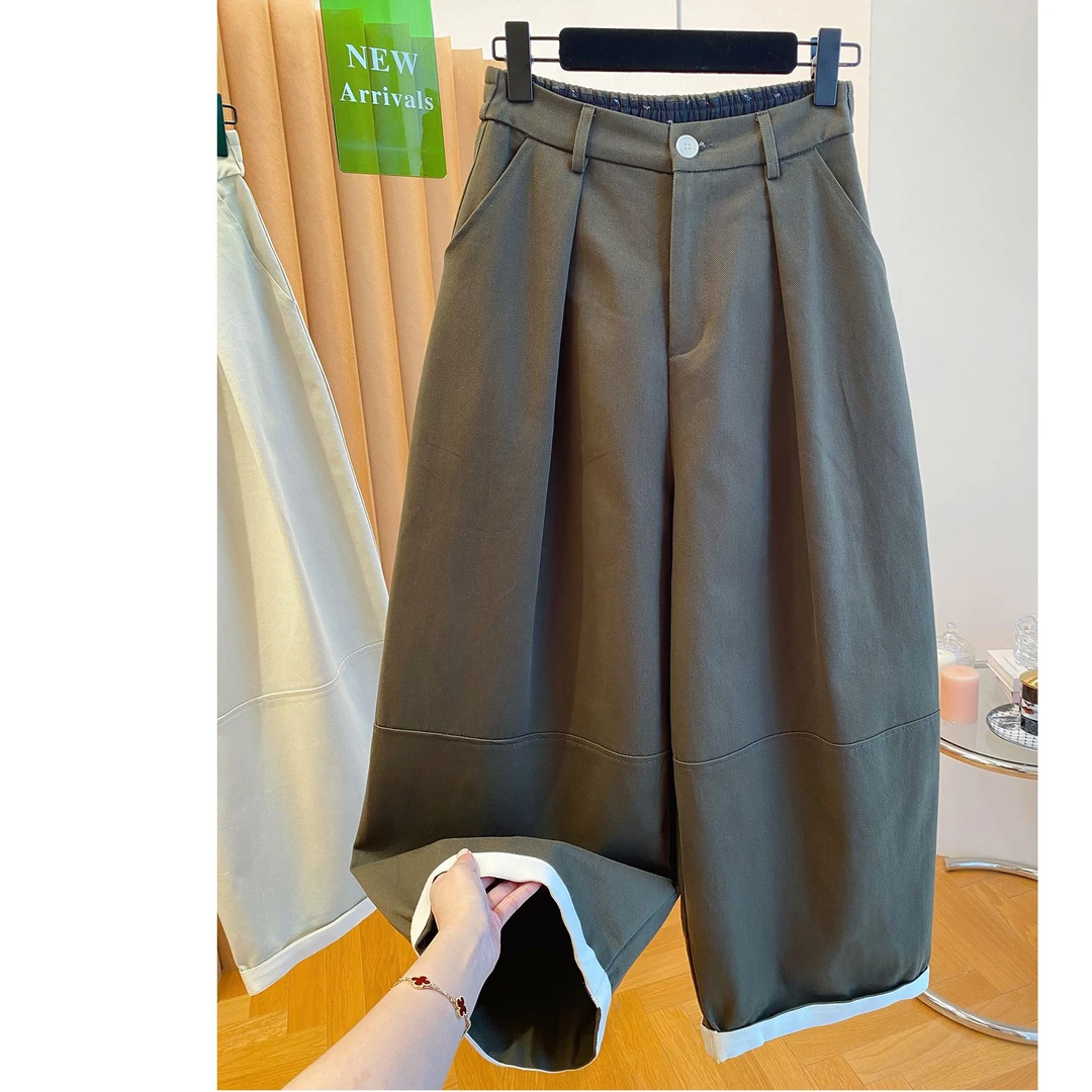 超大码300斤韩版时尚气球裤男女秋季新款卷边宽松休闲阔腿九分裤2