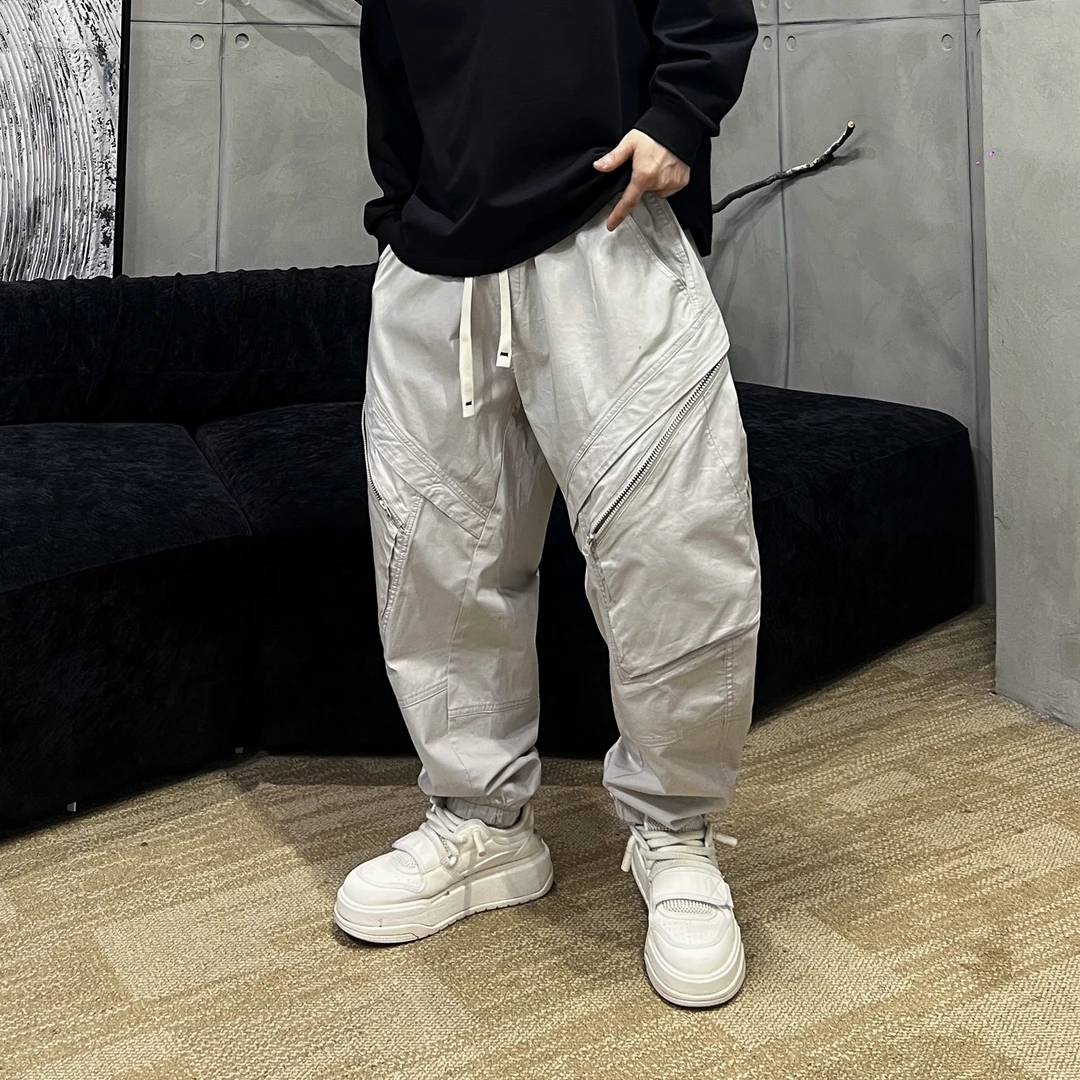 到位男装春季日系休闲百搭立体剪裁拼接束脚工装长裤W907