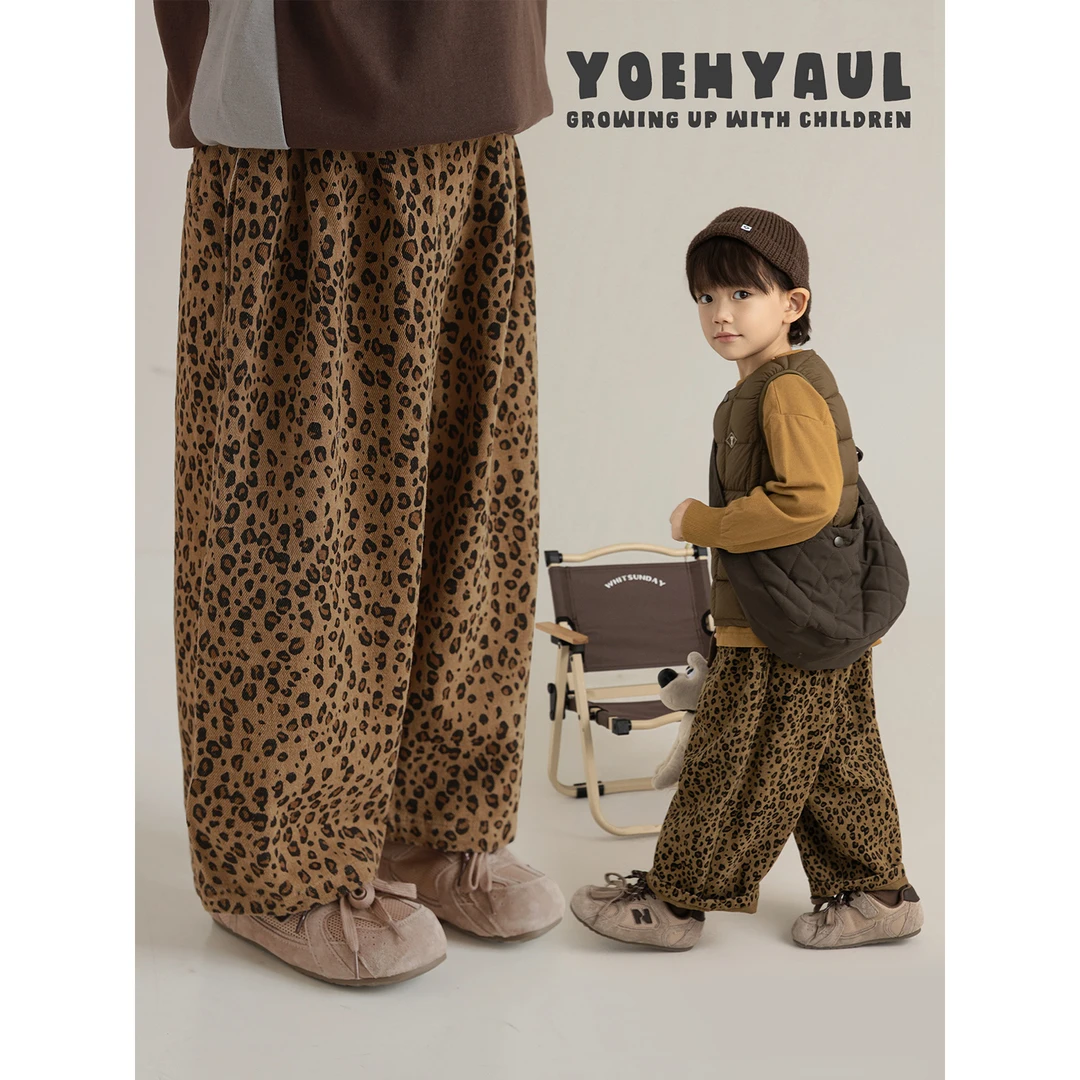 YOEHYAUL/幼悠秋三波【摩登“豹"抱】男童全棉前卫豹纹复古长裤N7184