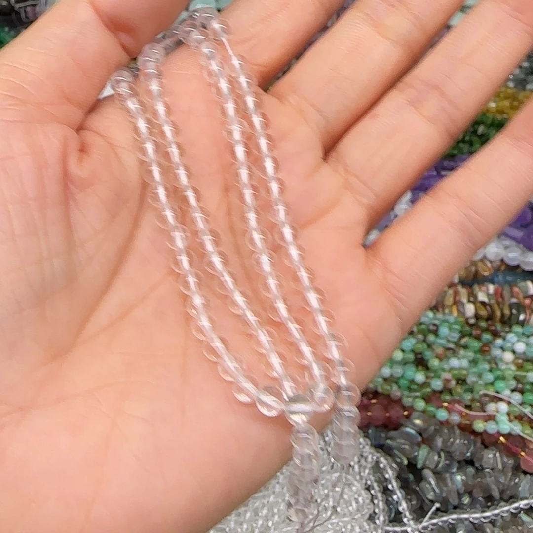 玛瑙/玉髓合金珠宝半成品白水晶4mm一条