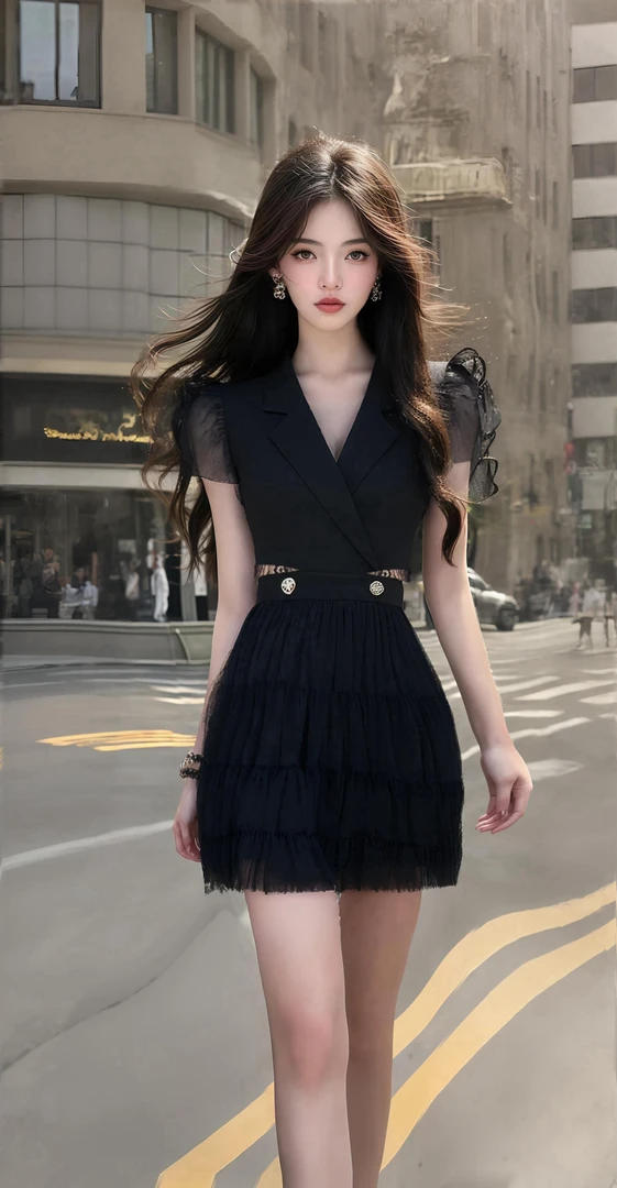 黑色设计感网纱西装连衣裙女2025夏季新款小众高级优雅气质蛋糕裙